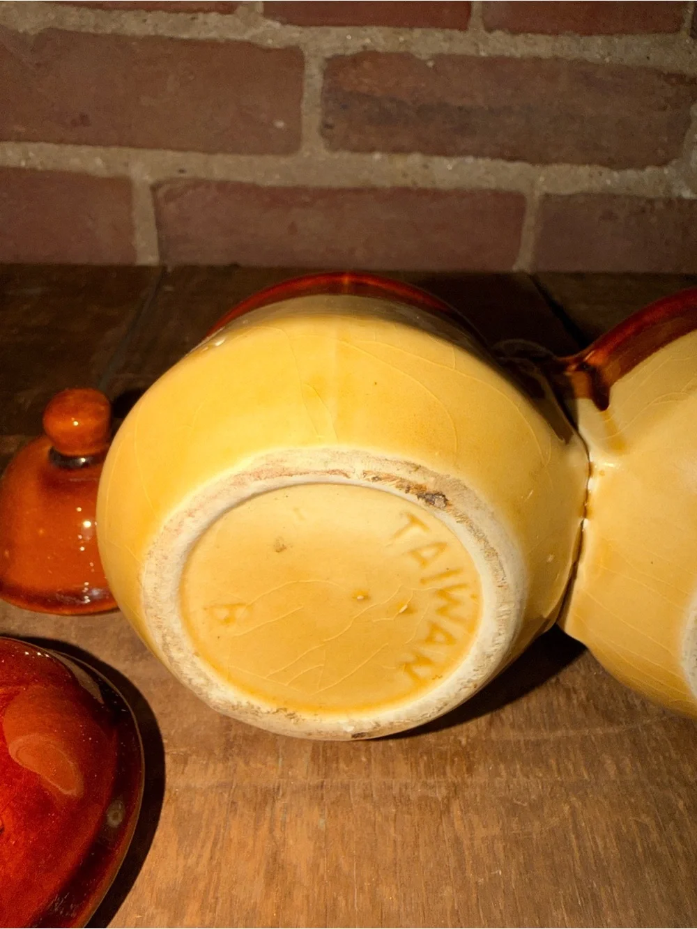 Vintage Two-Piece Ceramic Condiment Set in Brown and Yellow